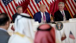 US President Donald Trump meets with business leaders at the Ritz Carlton Hotel on May 15, 2025, in Doha, Qatar.