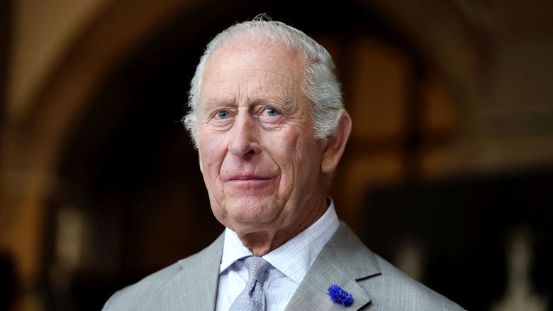 Britain's King Charles III reacts as he visits Cartwright Hall Art Gallery, also knows as David Hockney gallery, dedicated to the life and career of the Bradford-born artist, during a day trip for "Bradford 2025" to celebrate the region's year as UK City of Culture, in Bradford, northern England on May 15, 2025. (Photo by Chris Jackson / POOL / AFP) (Photo by CHRIS JACKSON/POOL/AFP via Getty Images)          