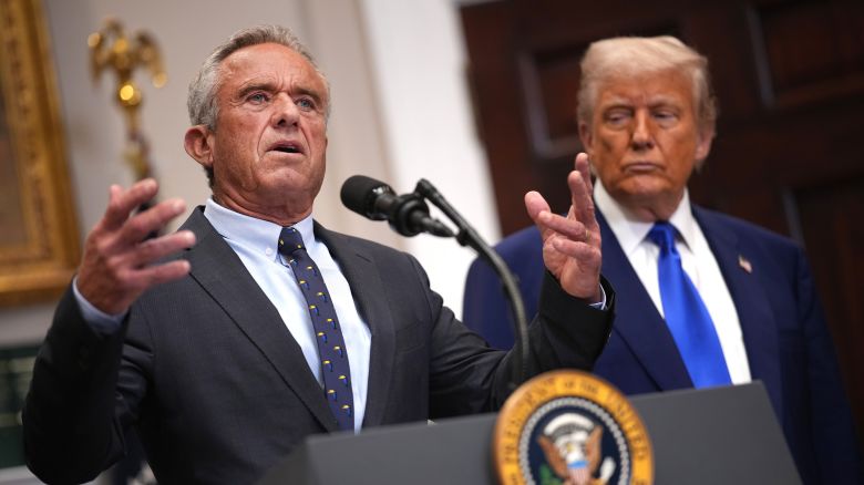 WASHINGTON, DC - MAY 12: U.S. Health and Human Services Secretary Robert F. Kennedy Jr. speaks alongside President Donald Trump during a press conference in the Roosevelt Room of the White House on May 12, 2025, in Washington, DC. During the event, President Trump signed an executive order aimed at reducing the cost of prescription drugs and pharmaceuticals by 30% to 80%.  (Photo by Andrew Harnik/Getty Images)