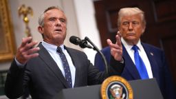 WASHINGTON, DC - MAY 12: U.S. Health and Human Services Secretary Robert F. Kennedy Jr. speaks alongside President Donald Trump during a press conference in the Roosevelt Room of the White House on May 12, 2025, in Washington, DC. During the event, President Trump signed an executive order aimed at reducing the cost of prescription drugs and pharmaceuticals by 30% to 80%.  (Photo by Andrew Harnik/Getty Images)