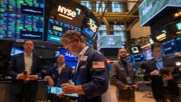 Traders work on the floor of the New York Stock Exchange on May 13, 2025.
