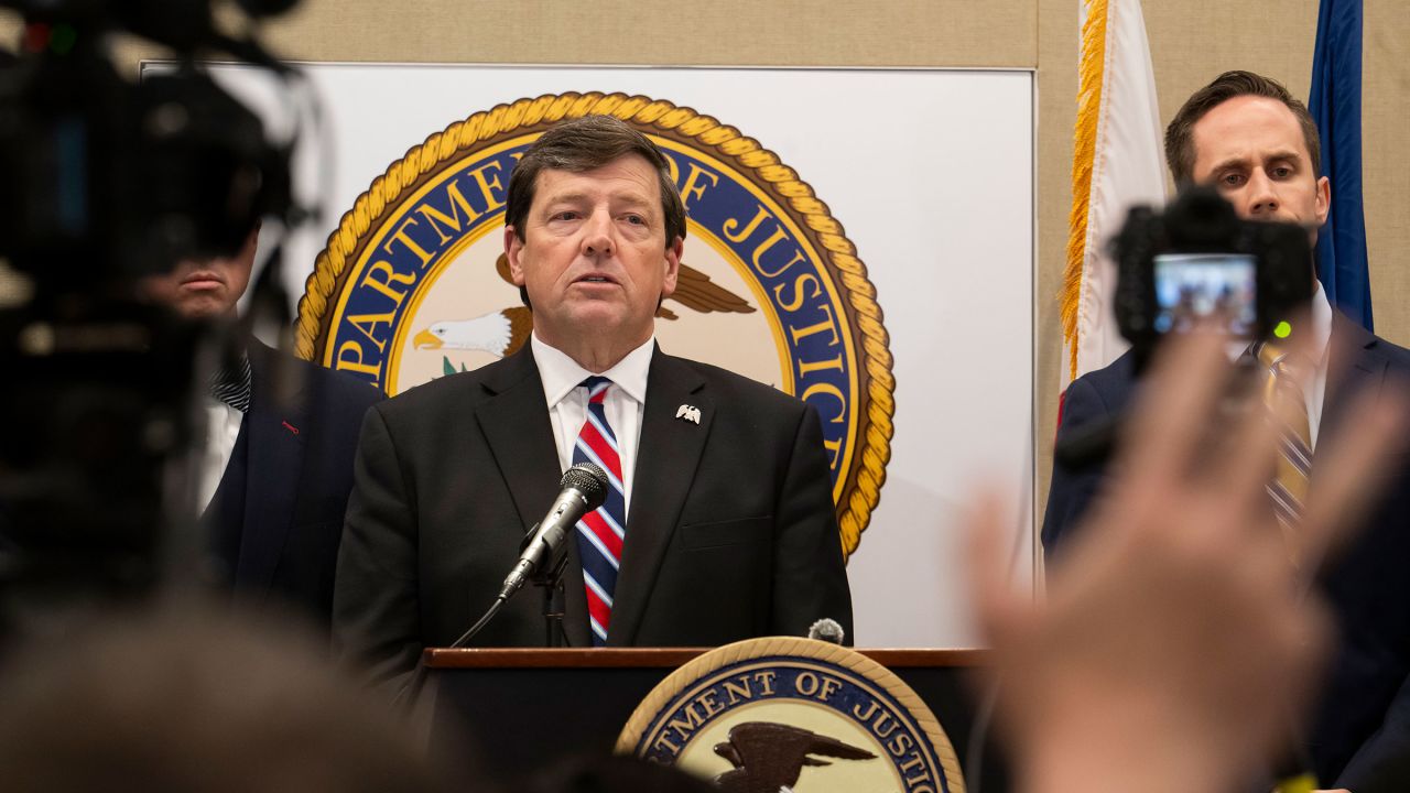 Ed Martin speaks during a press conference in Washington, DC, on May 13, 2025.
