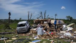 LONDON, KENTUCKY - MAY 17: Community  and crews clean up debris in the neighborhood of Sunshine Hills on May 17, 2025 in London, Kentucky. A tornado struck communities in Somerset and London, Kentucky, leaving over 10 dead and more injured.  (Photo by Michael Swensen/Getty Images)