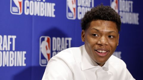 CHICAGO, ILLINOIS - MAY 14: Ace Bailey answers questions from reporters during media availability at the 2025 NBA Draft Combine at Wintrust Arena on May 14, 2025 in Chicago, Illinois. (Photo by Michael Reaves/Getty Images)