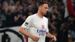 Lyon's Serbian midfielder Nemanja Matic runs on the pitch during the French L1 football match between Lyon (Olympique Lyonnais) and Sco Angers at the Parc Olympique Lyonnais Groupama stadium in Decines Charpieu,central-eastern France on May 17, 2025.