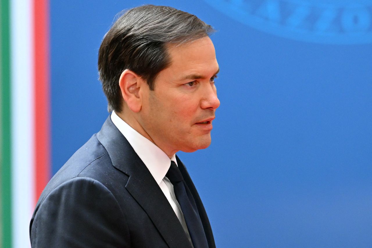 Secretary of State Marco Rubio arrives at a meeting in Rome on Sunday.