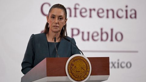 Mexico's President Claudia Sheinbaum speaks during her 'Mananera' daily press conference at Palacio Nacional in Mexico City on May 19, 2025. (Photo by Alfredo ESTRELLA / AFP) (Photo by ALFREDO ESTRELLA/AFP via Getty Images)