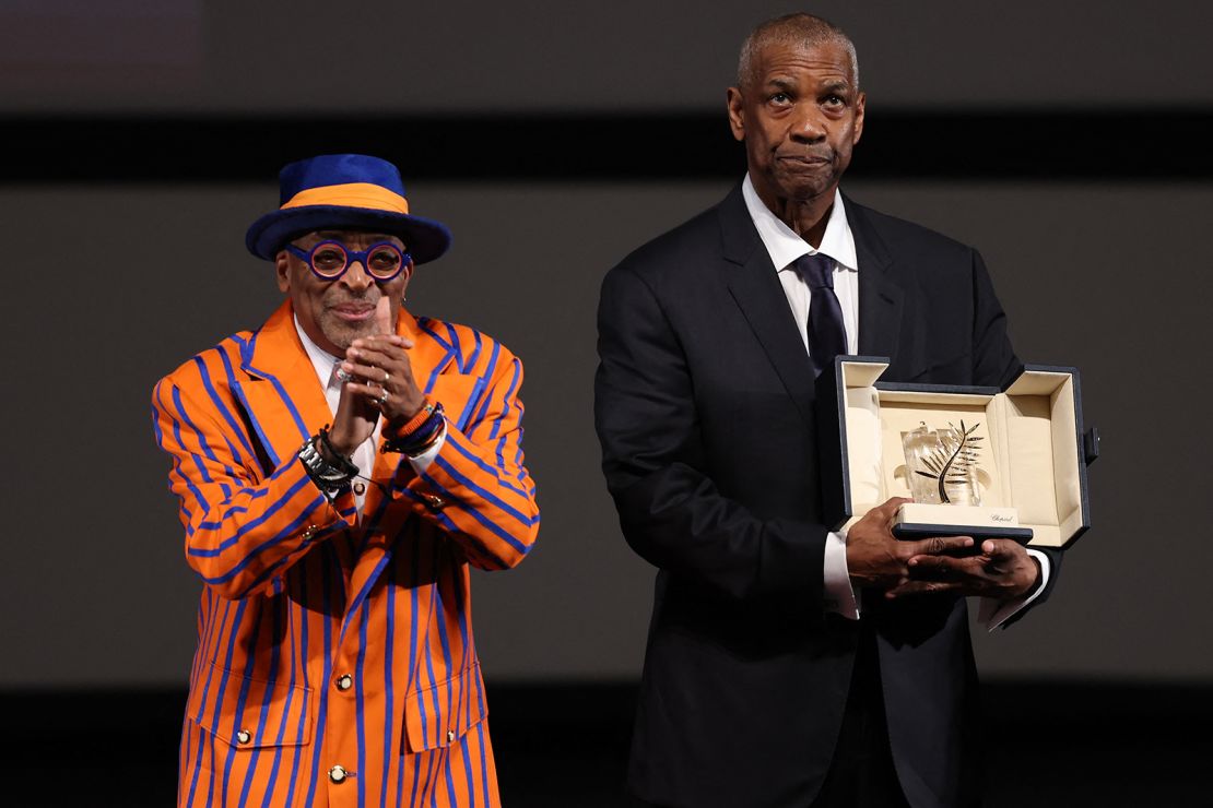 Spike Lee presented Denzel Washington with the Honorary Palme d'Or ahead of the screening of their new film "Highest 2 Lowest" at the Cannes Film Festival on Monday.