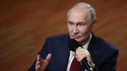 Russian President Vladimir Putin gestures as he speaks during a meeting in Sirius, Russia, on May 19.