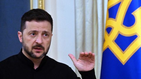 Ukraine's President Volodymyr Zelensky speaks to the media during a press briefing after his phone talks with the US president, in Kyiv, on May 19, 2025, amid the Russian invasion on Ukraine. The United States has agreed to "tightly coordinate" Ukraine talks with European partners following a call between US President Donald Trump and his Russian counterpart Vladimir Putin, the German government said on May 19. Immediately after his conversation with Putin, Trump held a second call with Ukrainian President Volodymyr Zelensky, and the leaders of , Finland, , and the EU Commission. (Photo by Sergei SUPINSKY / AFP) (Photo by SERGEI SUPINSKY/AFP via Getty Images)
