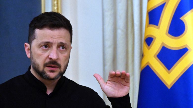 Ukraine's President Volodymyr Zelensky speaks to the media during a press briefing after his phone talks with the US president, in Kyiv, on May 19, 2025, amid the Russian invasion on Ukraine. The United States has agreed to "tightly coordinate" Ukraine talks with European partners following a call between US President Donald Trump and his Russian counterpart Vladimir Putin, the German government said on May 19. Immediately after his conversation with Putin, Trump held a second call with Ukrainian President Volodymyr Zelensky, and the leaders of , Finland, , and the EU Commission. (Photo by Sergei SUPINSKY / AFP) (Photo by SERGEI SUPINSKY/AFP via Getty Images)          