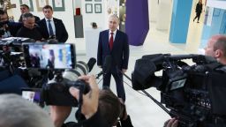 In this pool photograph distributed by the Russian state agency Sputnik, Russian President Vladimir Putin (C) speaks to journalists at the Sirius Educational Center in Sochi on May 19, 2025, after a telephone conversation with US President Donald Trump. (Photo by Vyacheslav PROKOFYEV / POOL / AFP) (Photo by VYACHESLAV PROKOFYEV/POOL/AFP via Getty Images)          