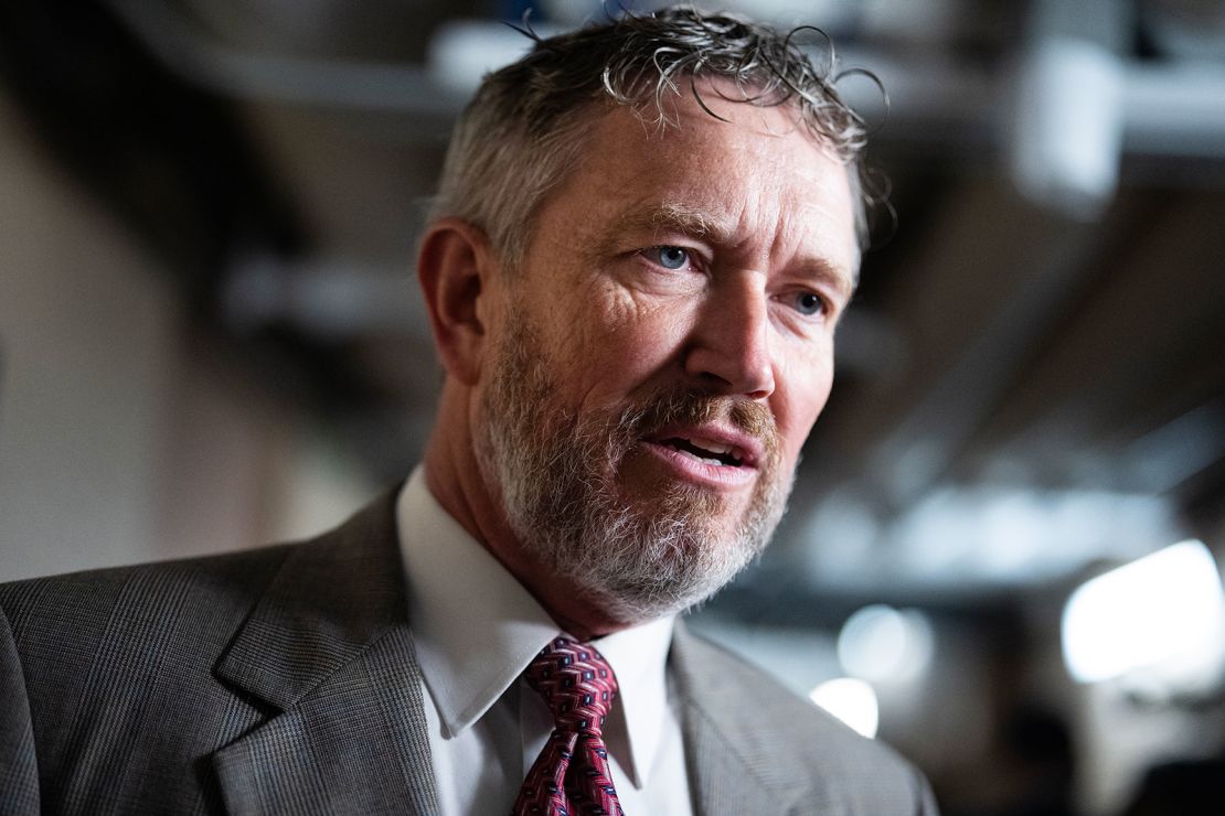 UNITED STATES - MAY 20: Rep. Thomas Massie, R-Ky., talks with reporters before a House Republican Conference meeting with President Donald Trump on the budget reconciliation bill in the U.S. Capitol on Tuesday, May 20, 2025. (Tom Williams/CQ-Roll Call, Inc via Getty Images)