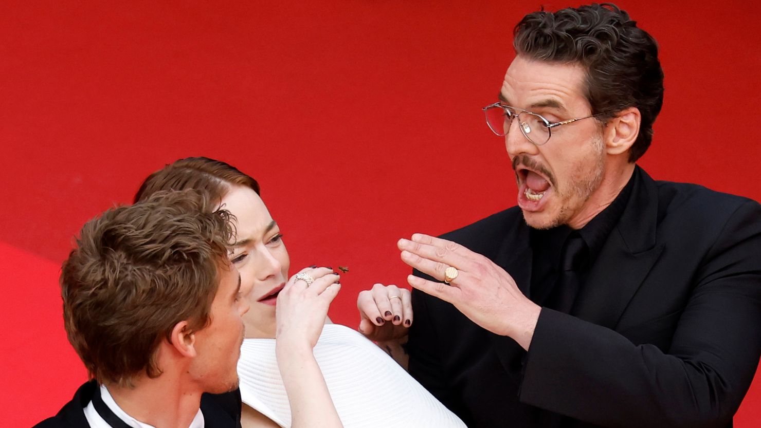 (From left) Austin Butler, Emma Stone and Pedro Pascal on the carpet at the Cannes Film Festival in May.
