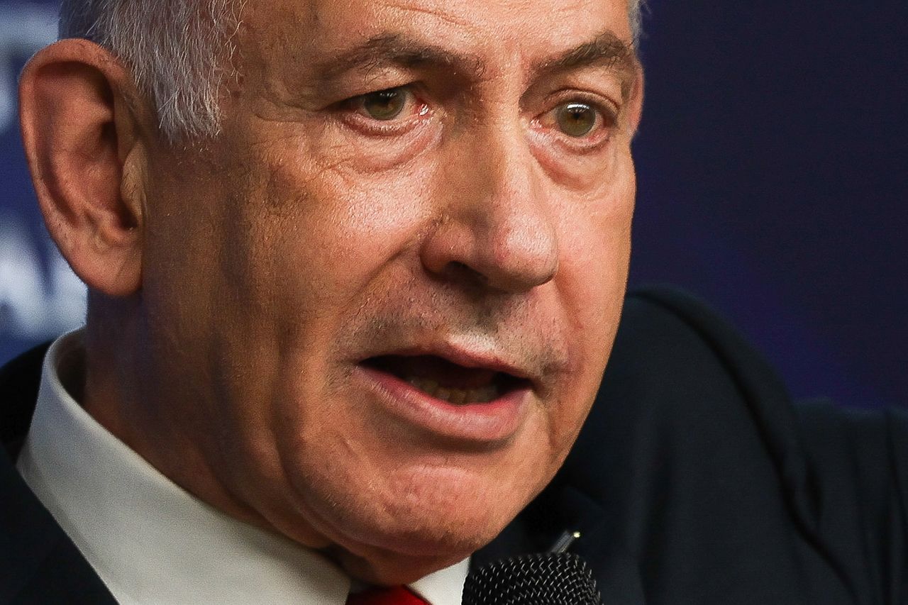 Benjamin Netanyahu gives a press conference in Jerusalem on May 21.