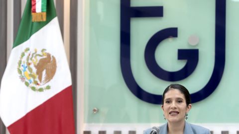 Mexico City Attorney General Bertha Maria Alcalde speaks during a press conference to release the progress on the investigation of the murder of Jose Munoz and Ximena Guzman in Mexico City on May 21, 2025. Gunmen on a motorcycle shot dead Munoz and Guzman, an aide to Mexico City Mayor Clara Brugada, at a busy avenue in the capital on May 20, 2025, authorities said. (Photo by ULISES RUIZ / AFP) (Photo by ULISES RUIZ/AFP via Getty Images)