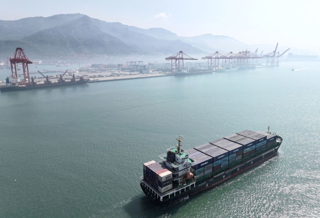 A container ship arrives at the port in Lianyungang, in China's eastern Jiangsu province, on Wednesday.