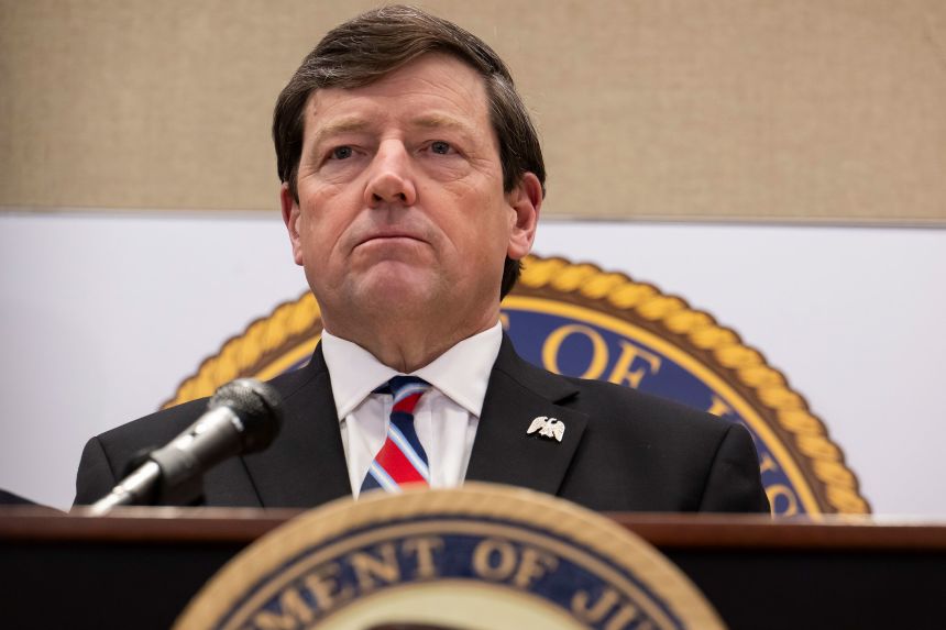 Ed Martin speaks during a press conference in Washington, DC, on May 13, 2025.