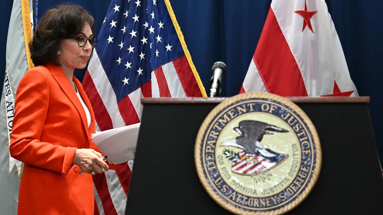 Interim US Attorney Jeanine Pirro arrives for a press update on a shooting the night before, of two Israeli embassy staffers, at the US Department of Justice in Washington, DC, on May 22, 2025.