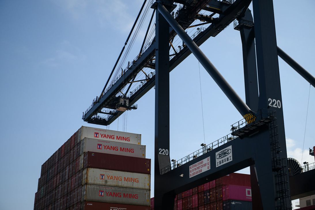 Shipping containers at the Bayport Container Terminal at the port of Houston in Seabrook, Texas, on Thursday, May 22. Nearly half of businesses surveyed by the Dallas Fed said they’ve been hurt by higher tariffs this year.