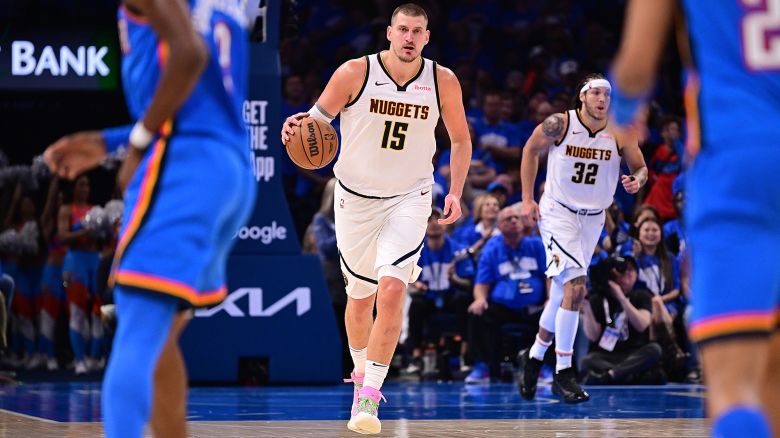 OKLAHOMA CITY, OKLAHOMA - MAY 18: Nikola Jokic #15 of the Denver Nuggets handles the ball during the second half of game seven of the Western Conference semifinals against the Oklahoma City Thunder at Paycom Center on May 18, 2025 in Oklahoma City, Oklahoma. NOTE TO USER: User expressly acknowledges and agrees that, by downloading and or using this photograph, User is consenting to the terms and conditions of the Getty Images License Agreement. (Photo by Joshua Gateley/Getty Images)