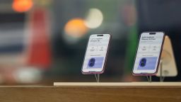 The iPhone 16 and iPhone 16 Plus smartphones at an Apple store in New York on May 23, 2025.