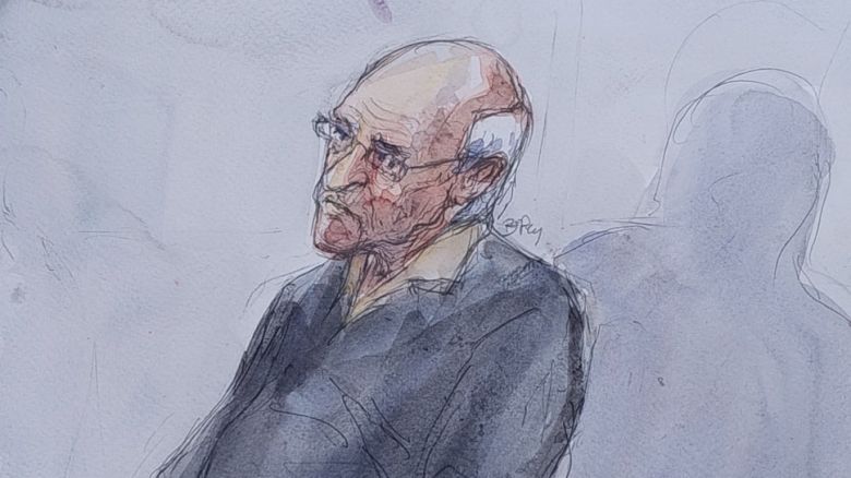 This court sketch shows defendant French retired surgeon Joel Le Scouarnec during his trial on May 23, 2025, on charges of rape and sexual assault of 299 former patients.
