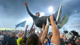 Antonio Conte was thrown into the air by his players.