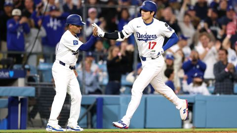 LOS ANGELES, CALIFORNIA - MAY 19: Shohei Ohtani #17 of the Los Angeles Dodgers reacts after hitting a solo home run against the Arizona Diamondbacks during the sixth inning at Dodger Stadium on May 19, 2025 in Los Angeles, California. (Photo by Luke Hales/Getty Images)