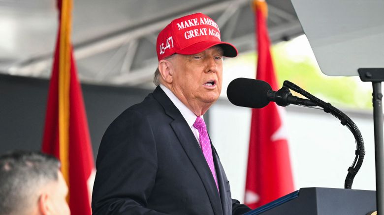 US President Donald Trump delivers the commencement address at the 2025 US Military Academy Graduation Ceremony at West Point, New York, on May 24, 2025. (Photo by SAUL LOEB / AFP) (Photo by SAUL LOEB/AFP via Getty Images)          