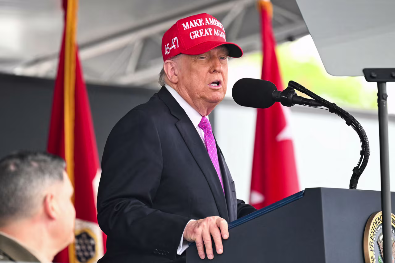 President Donald Trump delivers the commencement address at West Point in New York on Saturday.