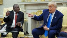 WASHINGTON, DC - MAY 21: U.S. President Donald Trump (R) speaks during a meeting with President of South Africa Cyril Ramaphosa in the Oval Office of the White House on May 21, 2025 in Washington, DC. Relations between the two countries have been strained since Trump signed an executive order in February that claimed white South Africans are the victims of government land confiscation and race-based “genocide” while admitting some of those Afrikaners as refugees to the United States. Trump also halted all foreign aid to South Africa and expelled the country’s Ambassador to the U.S. Ebrahim Rasool. (Photo by Chip Somodevilla/Getty Images)