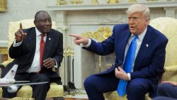 WASHINGTON, DC - MAY 21: U.S. President Donald Trump (R) speaks during a meeting with President of South Africa Cyril Ramaphosa in the Oval Office of the White House on May 21, 2025 in Washington, DC. Relations between the two countries have been strained since Trump signed an executive order in February that claimed white South Africans are the victims of government land confiscation and race-based “genocide” while admitting some of those Afrikaners as refugees to the United States. Trump also halted all foreign aid to South Africa and expelled the country’s Ambassador to the U.S. Ebrahim Rasool. (Photo by Chip Somodevilla/Getty Images)