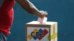 A person votes at a polling station during the regional elections in El Dorado, Bolivar State, Venezuela, on Sunday.