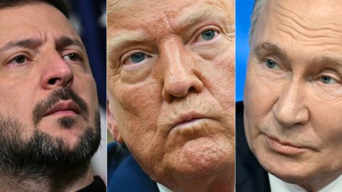 Los presidentes de Ucrania, Estados Unidos y Rusia.