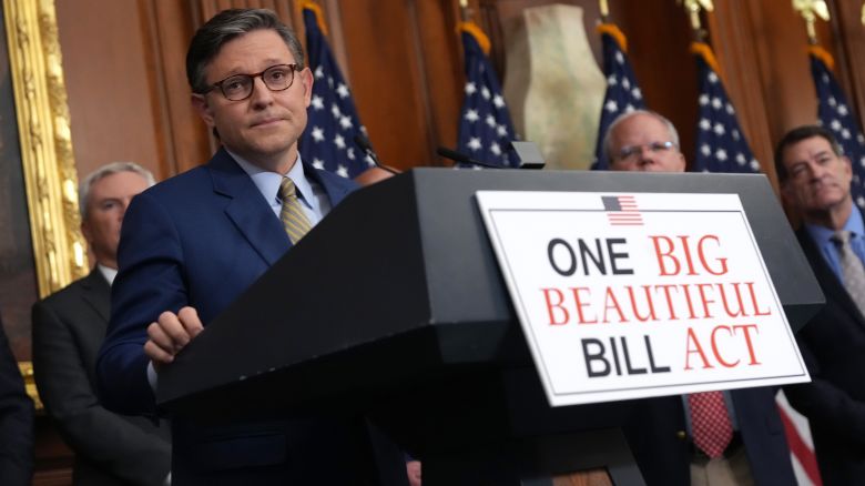 WASHINGTON, DC - House Speaker Mike Johnson speaks to the media after the House narrowly passed a bill forwarding President Donald Trump's agenda at the US Capitol in May.