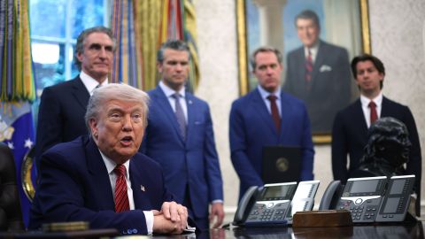 WASHINGTON, DC - MAY 23: U.S. President Donald Trump speaks after g executive orders in the Oval Office of the White House May 23, 2025 in Washington, DC. President Trump signed executive orders related to the nuclear power industry.  (Photo by Win McNamee/Getty Images)