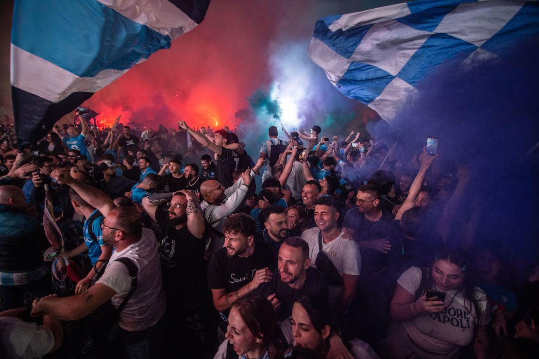Napoli supporters celebrating their club's Serie A win.