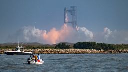TOPSHOT - The SpaceX Starship rocket launches from Starbase, Texas, as seen from South Padre Island on May 27, 2025. SpaceX mission control lost contact with the upper stage of Starship as it leaked fuel, spun out of control, and made an uncontrolled reentry after flying halfway around the world, likely disintegrating over the Indian Ocean, officials said. (Photo by Sergio FLORES / AFP) (Photo by SERGIO FLORES/AFP via Getty Images)          