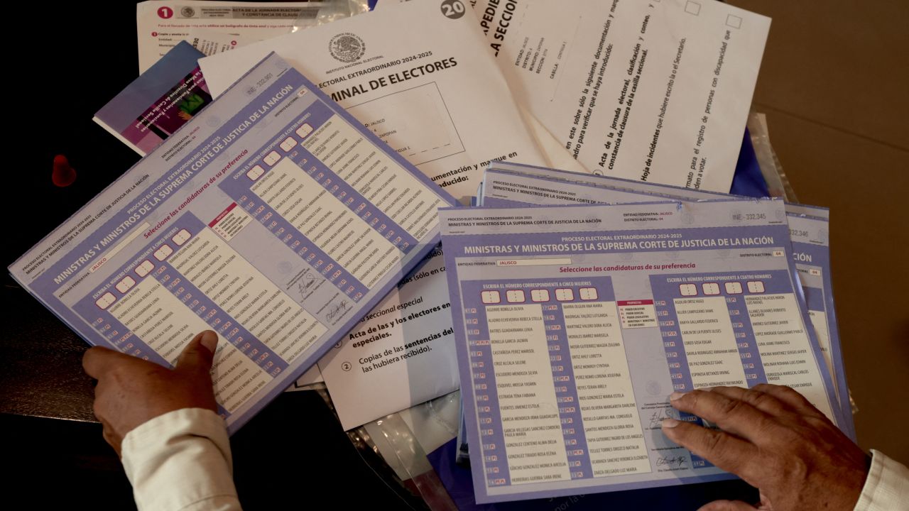An election trainer of the National Electoral Institute arranges electoral material for the  election of judges and magistrates in Zapopan, Jalisco state, Mexico on May 28, 2025. on June 1, 2025, Mexico is set to become the world's only country to let voters elect all of their judges, sparking sharp disagreement about whether the reforms will diminish or strengthen criminal influence over the courts. (Photo by STRINGER / AFP) (Photo by STRINGER/AFP via Getty Images)          