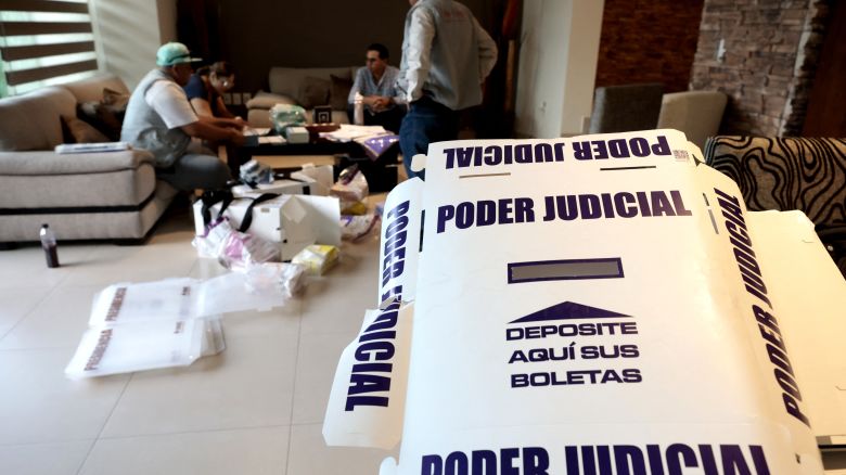 Election trainers of the National Electoral Institute arrange electoral material for the  election of judges and magistrates in Zapopan, Jalisco state, Mexico on May 28, 2025. on June 1, 2025, Mexico is set to become the world's only country to let voters elect all of their judges, sparking sharp disagreement about whether the reforms will diminish or strengthen criminal influence over the courts. (Photo by ULISES RUIZ / AFP) (Photo by ULISES RUIZ/AFP via Getty Images)          
