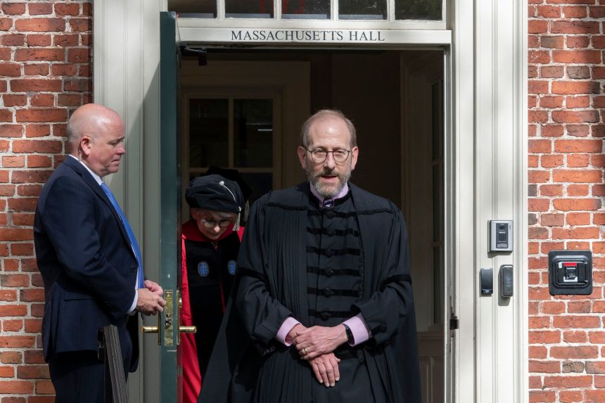 Harvard President Alan Garber arrives to speak at the university's commencement in Cambridge, Massachusetts, on May 29.