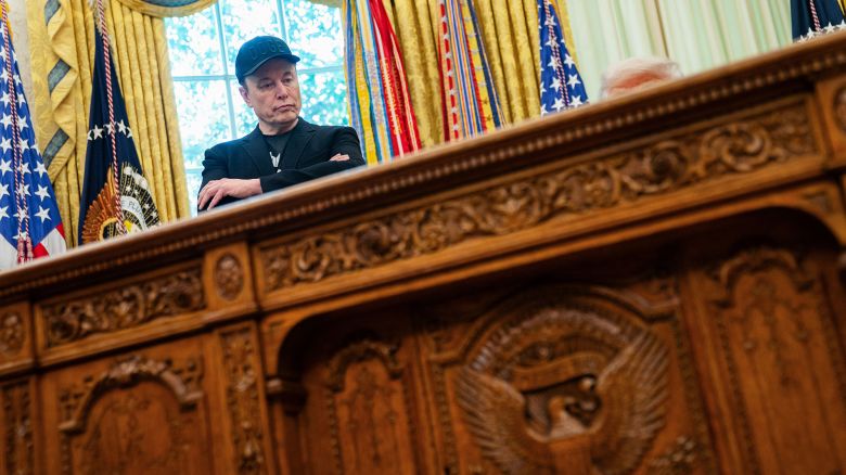 Elon Musk looks on during a news conference with President Donald Trump at the White House on May 30.