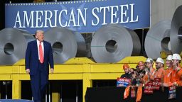 US President Donald Trump arrives to speak during a visit to US Steel - Irvin Works in West Mifflin, Pennsylvania, May 30, 2025, to mark the deal between Nippon Steel and US Steel. (Photo by SAUL LOEB / AFP) (Photo by SAUL LOEB/AFP via Getty Images)          
