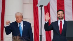 ARLINGTON, VIRGINIA - MAY 26: U.S. President Donald Trump (L) and U.S. Vice President JD Vance greet visitors during the Memorial Day wreath-laying ceremony at the Memorial Amphitheater in Arlington National Cemetery on May 26, 2025 in Arlington, Virginia. Memorial Day is observed on the last Monday in May each year to honor and mourn U.S. military personnel who died while serving in the United States Armed Forces. (Photo by Kayla Bartkowski/Getty Images)