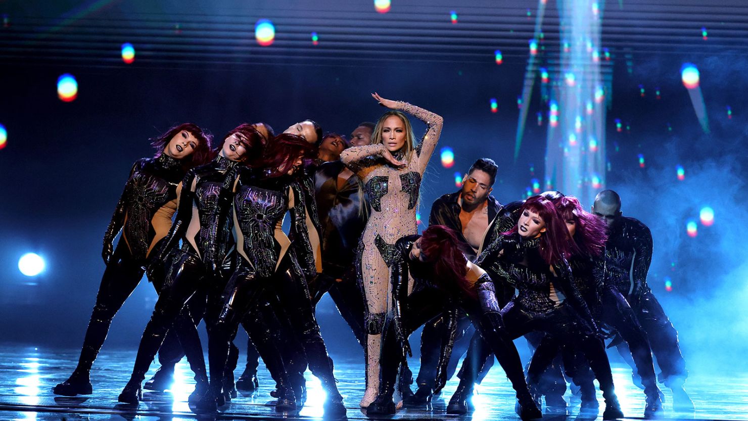 Jennifer Lopez performing onstage during the 2025 American Music Awards on May 26, 2025 in Las Vegas.