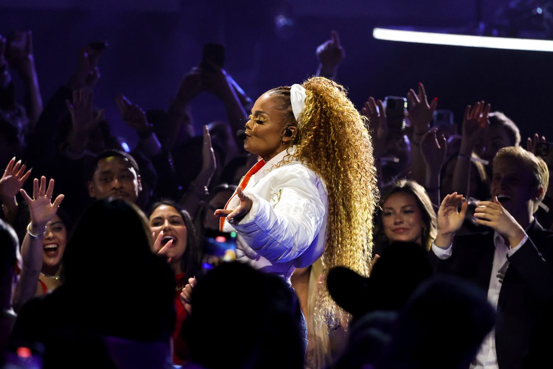 Janet Jackson performing at the 2025 American Music Awards in Las Vegas.