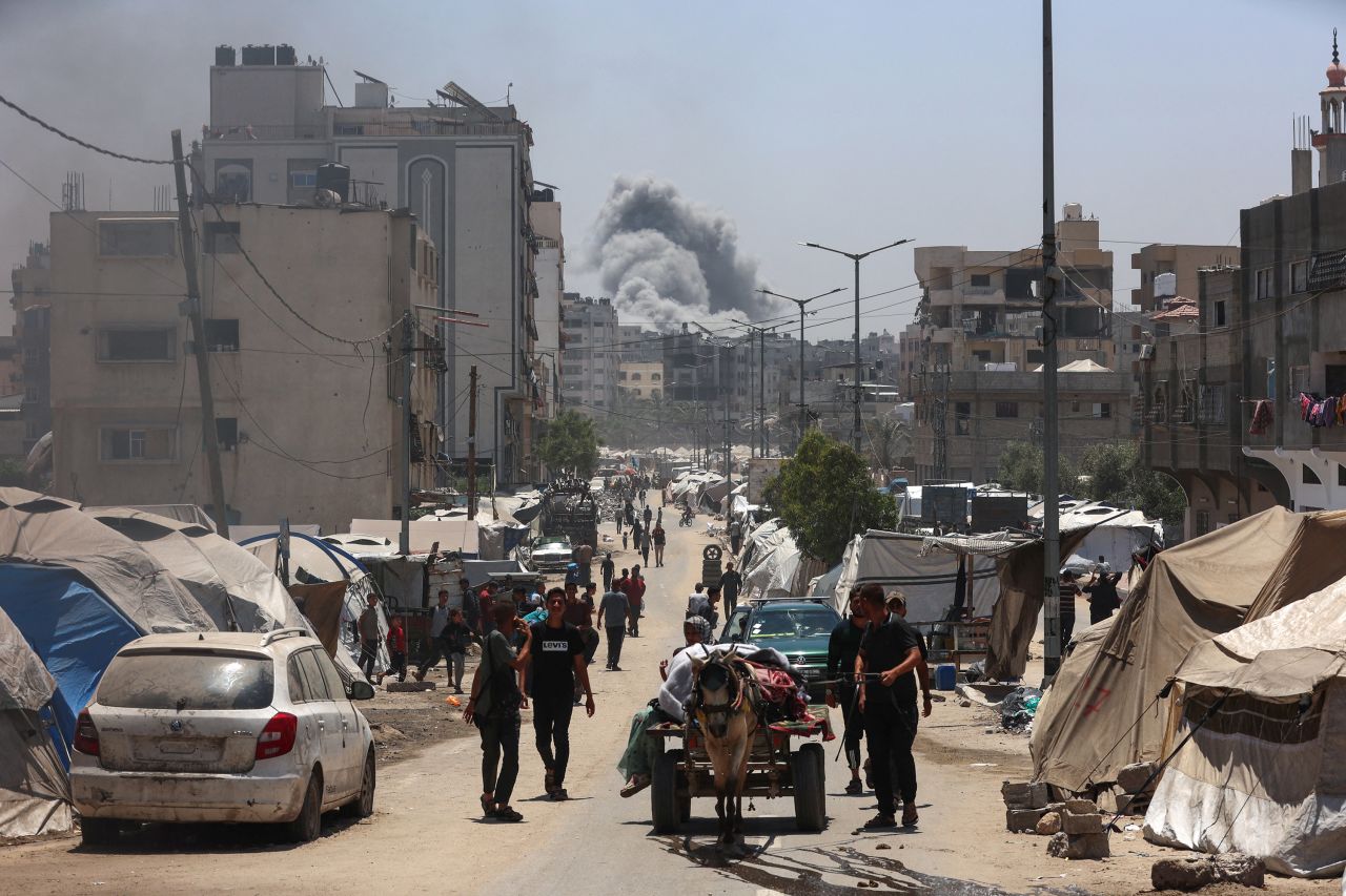 Smoke billows following Israeli strikes on al-Tuffah neighbourhood in Gaza City on Saturday.