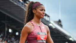 Gabby Thomas during the Grand Slam Track in Philadelphia on Saturday.