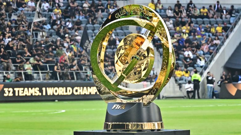 The FIFA Club World Cup trophy is seen on display prior to kickoff for the play-in match between LAFC and Club America for the final spot in the 2025 FIFA Club World Cup, at BMO Stadium in Los Angeles, California, on May 31, 2025. (Photo by Frederic J. BROWN / AFP) (Photo by FREDERIC J. BROWN/AFP via Getty Images)          